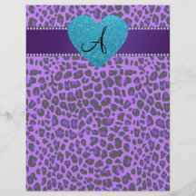 Corazón púrpura de la turquesa del leopardo del mo tarjetas informativas