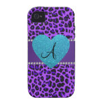 Corazón púrpura de la turquesa del leopardo del mo iPhone 4/4S funda