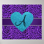 Corazón púrpura de la turquesa del leopardo del mo posters