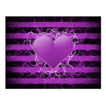 Corazón púrpura del emo punky gótico con las rayas tarjeta postal