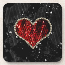 Corazón rojo de la perla posavasos de bebida