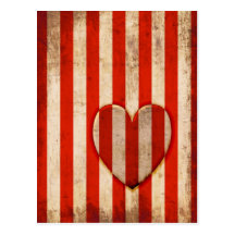 Corazón rojo de la raya - antigüedad tarjetas postales