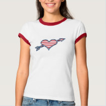 Corazón rojo del amor de la raya del KRW patriótic camisetas