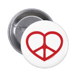 Corazón rojo del amor, signo de la paz pin