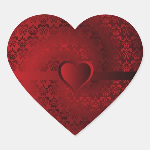 Corazón rojo del damasco calcomanía de corazón