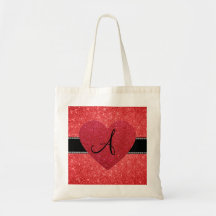 Corazón rojo del rojo del brillo del monograma bolsa