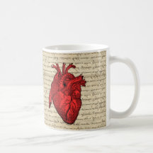 Corazón rojo del vintage taza de café