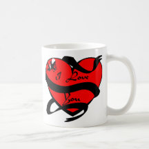 Corazón rojo tazas de café