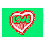 Corazón rojo y verde enrrollado del amor tarjeta
