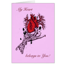 Corazón romántico en ilustraciones esqueléticas es tarjetas