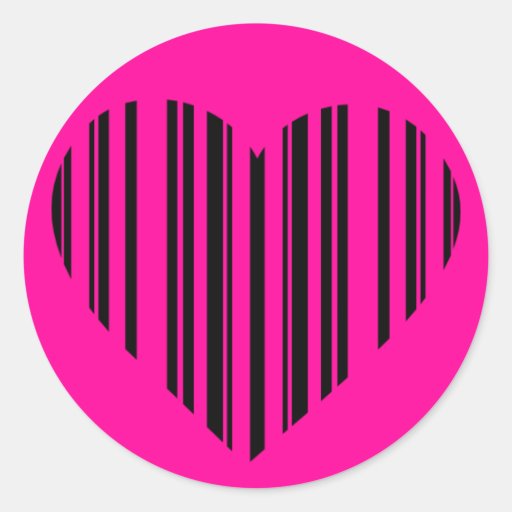 Corazón rosado de la clave de barras pegatinas redondas