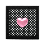 Corazón rosado en los lunares negros y blancos BG Cajas De Regalo