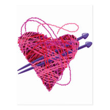 corazón rosado kniting tarjeta postal
