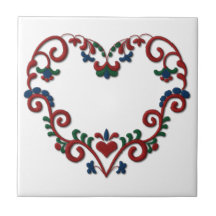 Corazón sueco de Rosemaling del noruego Teja Ceramica