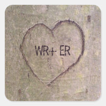 Corazón tallado en un árbol calcomanía cuadradas personalizada