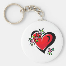 corazón y flores llavero