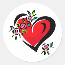 corazón y flores pegatinas redondas