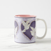 Corazón y palomas - púrpura taza