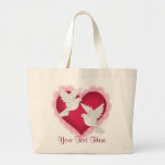 Corazón y palomas - rosa bolsas lienzo
