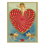 Corazón y querubes tejidos vintage adaptable postal