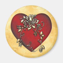 Corazón y rosas imán para frigorifico