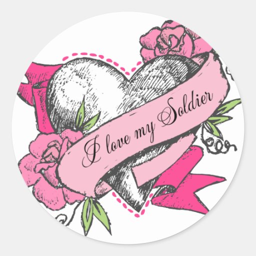Corazón y rosas pegatina redonda