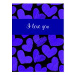 Corazones azul marino "te amo" postal