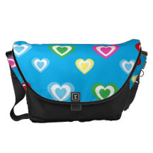 Corazones azules del arco iris bolsa de mensajería