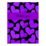 Corazones azules y negros "te amo" postal
