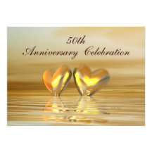 Corazones de oro del aniversario invitaciones personales 