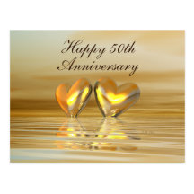 Corazones de oro del aniversario postales