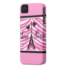 CORAZONES DE PARÍS DEL AMOR Y ESTAMPADO DE ZEBRA D iPhone 4 Case-Mate COBERTURA