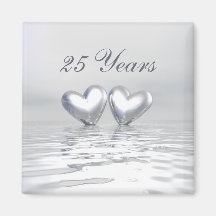 Corazones de plata del aniversario imán de frigorifico