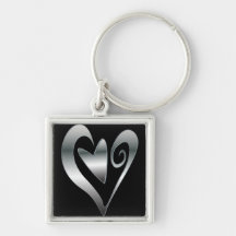 Corazones de plata en negro llaveros personalizados