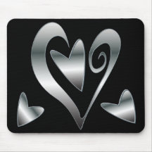 Corazones de plata en negro tapetes de ratones