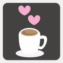 Corazones del café en negro calcomanía cuadradas personalizadas