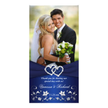 Corazones florales azules de Navyl Silvee que casa Tarjetas Fotográficas