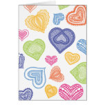 Corazones multicolores del doodle y del cordón felicitación