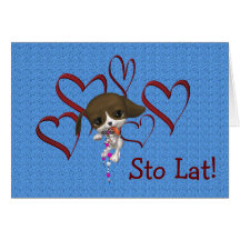 Corazones polacos lindos del perrito de la tarjeta