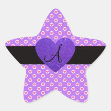 Corazones púrpuras del monograma de los lunares colcomanias forma de estrella personalizadas