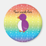 Corazones púrpuras lindos del arco iris del pingüi imán de frigorífico