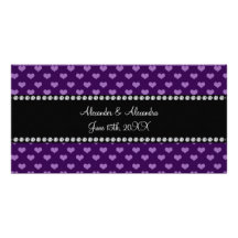 Corazones púrpuras que casan favores tarjetas fotograficas personalizadas