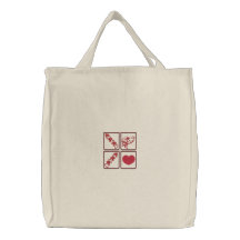 Corazones rojos y totes bordados Cupid de la lona Bolsas De Mano Bordadas