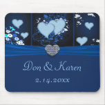 Corazones románticos en floral azul tapete de raton
