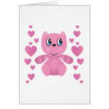 corazones rosados del oso de peluche de la tarjeta