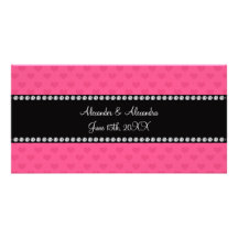 Corazones rosados que casan favores tarjetas fotográficas 