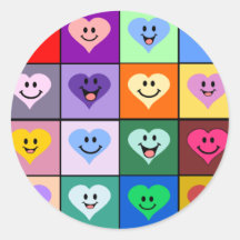 Corazones sonrientes multicolores etiquetas  