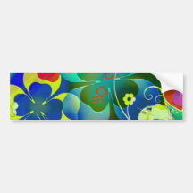 Corazones, tréboles y flores en arte abstracto pegatina de parachoque