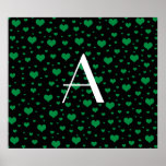 Corazones verdes negros del monograma posters