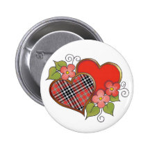 Corazones y flores - tartán negro rojo pin